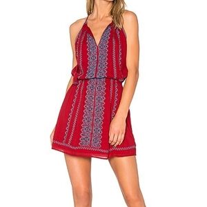 Joie Red With Blue Embroidered Accents, Beaded Tassels Mini Dress